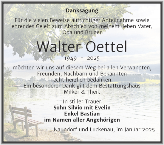 Traueranzeige von Walter Oettel von Trauerkombi Zeitz