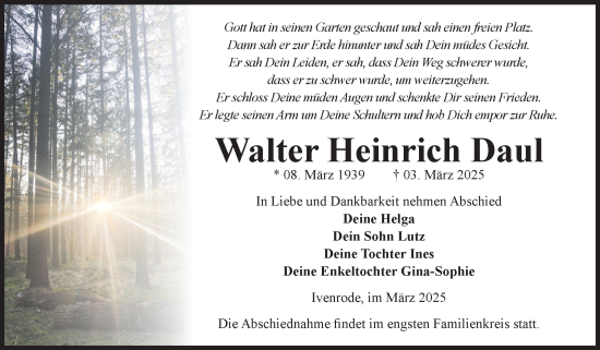 Traueranzeige von Walter Heinrich Daul von Volksstimme Haldensleben/Wolmirstedt