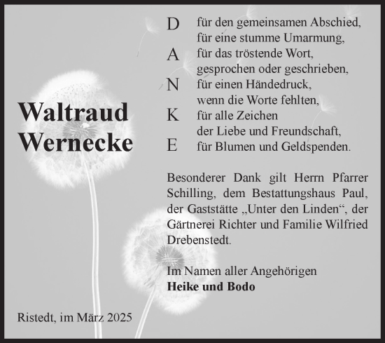 Traueranzeige von Waltraud Wernecke von Volksstimme Altmark West