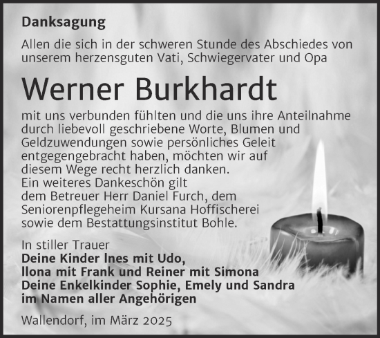 Traueranzeige von Werner Burkhardt von Trauerkombi Merseburg