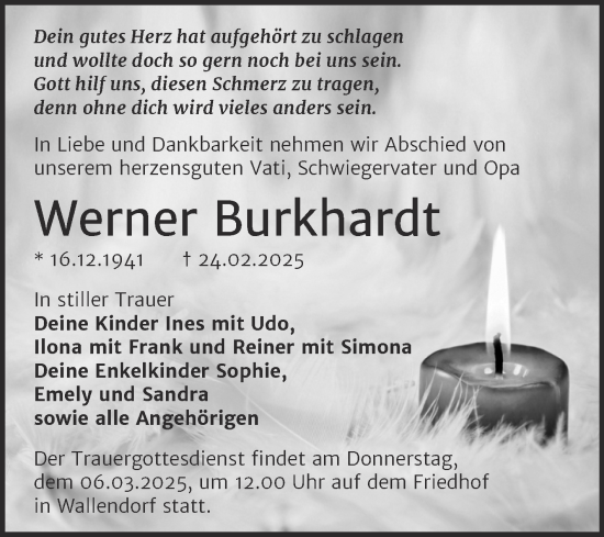 Traueranzeige von Werner Burkhardt von Trauerkombi Merseburg
