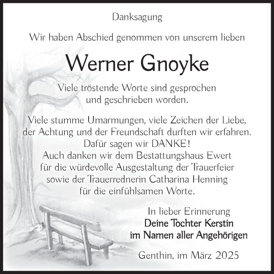 Traueranzeige von Werner Gnoyke von Volksstimme Burg/Genthin