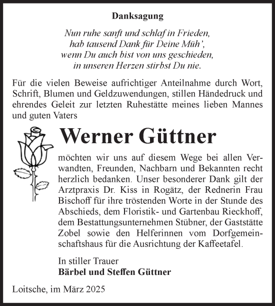 Traueranzeige von Werner Güttner von Volksstimme Haldensleben/Wolmirstedt