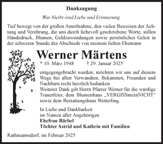 Traueranzeige von Werner Märtens von Volksstimme Staßfurt