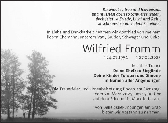 Traueranzeige von Wilfried Fromm von Trauerkombi Wittenberg