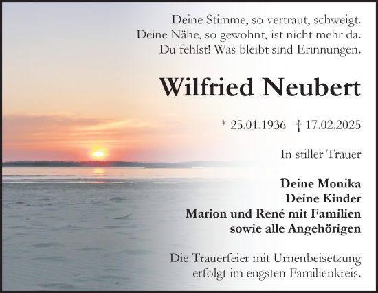 Traueranzeige von Wilfried Neubert von Trauerkombi Bitterfeld