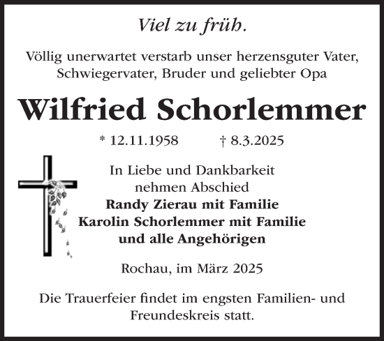 Traueranzeige von Wilfried Schorlemmer von Volksstimme Altmark Ost