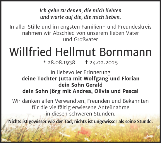 Traueranzeige von Willfried Hellmut Bornmann von Trauerkombi Weißenfels