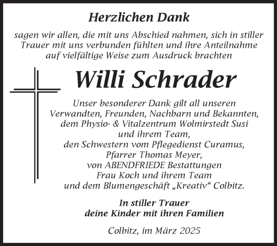 Traueranzeige von Willi Schrader von Volksstimme Haldensleben/Wolmirstedt