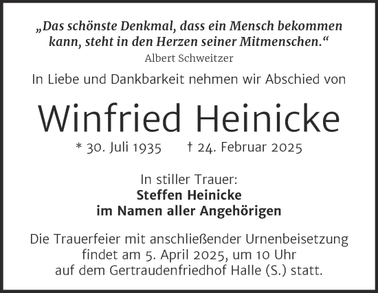 Traueranzeige von Winfried Heinicke von Mitteldeutsche Zeitung Halle/Saalkreis