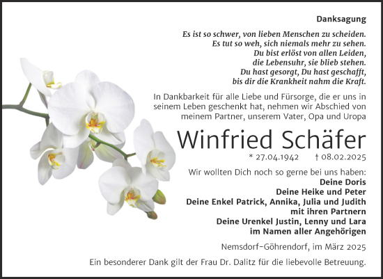 Traueranzeige von Winfried Schäfer von Trauerkombi Merseburg
