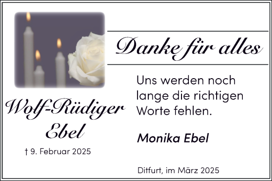 Traueranzeige von Wolf-Rüdiger Ebel von Trauerkombi Quedlinburg
