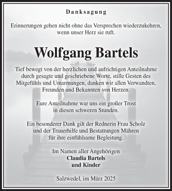 Traueranzeige von Wolfgang Bartels von Volksstimme Altmark West