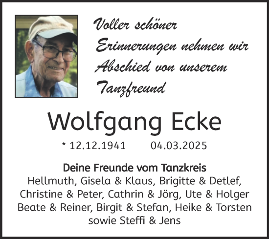 Traueranzeige von Wolfgang Ecke von Trauerkombi Quedlinburg