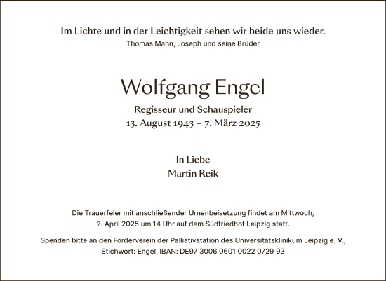 Traueranzeige von Wolfgang Engel von Mitteldeutsche Zeitung Halle/Saalkreis
