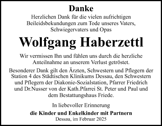 Traueranzeige von Wolfgang Haberzettl von Mitteldeutsche Zeitung Dessau-Roßlau