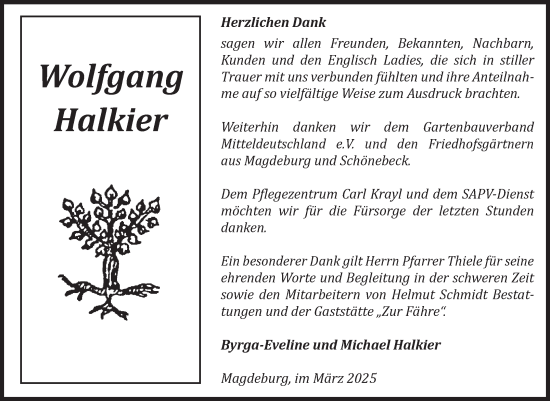 Traueranzeige von Wolfgang Halkier von Volksstimme Magdeburg