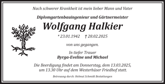 Traueranzeige von Wolfgang Halkier von Volksstimme Magdeburg