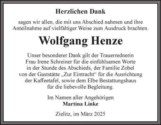 Traueranzeige von Wolfgang Henze von Volksstimme Haldensleben/Wolmirstedt