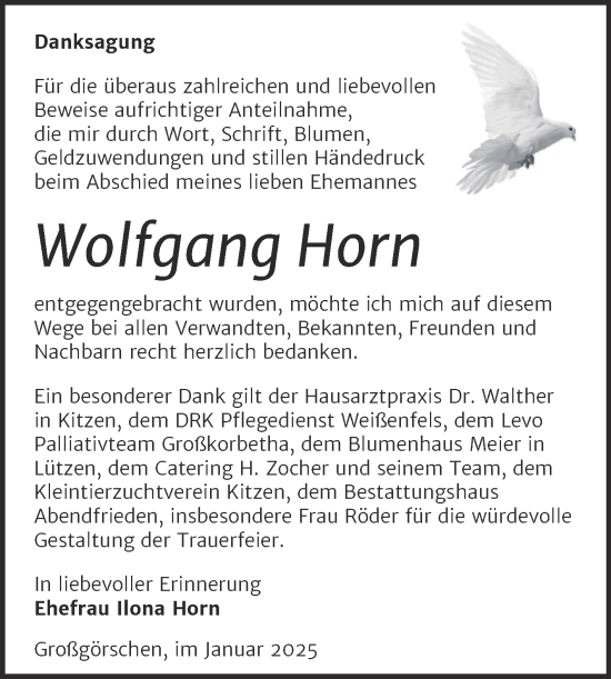 Traueranzeige von Wolfgang Horn von Trauerkombi Weißenfels