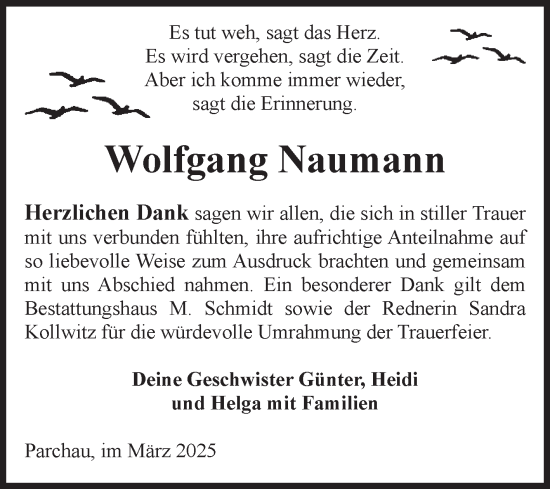 Traueranzeige von Wolfgang Naumann von Volksstimme Burg/Genthin
