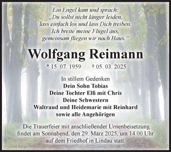 Traueranzeige von Wolfgang Reimann von Volksstimme Zerbst