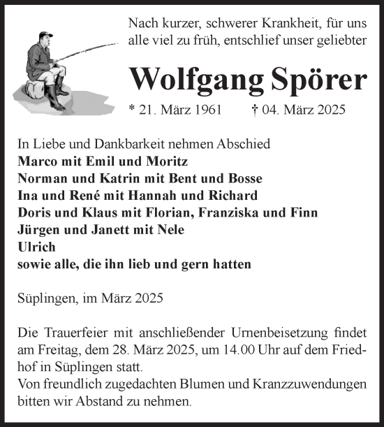 Traueranzeige von Wolfgang Spörer von Volksstimme Haldensleben/Wolmirstedt