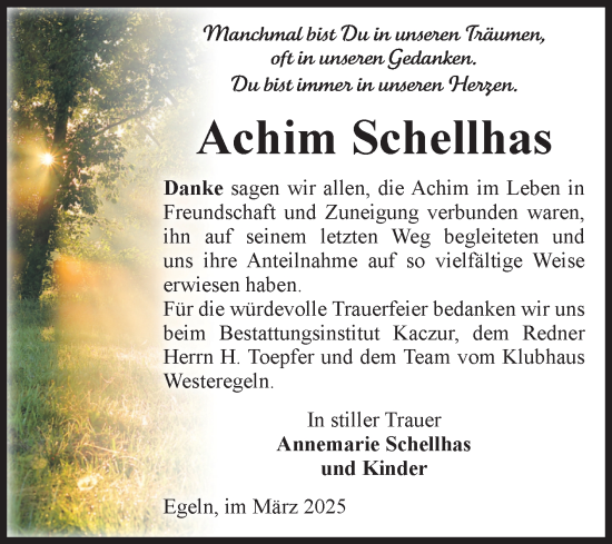 Traueranzeige von Achim Schellhas von Volksstimme Staßfurt