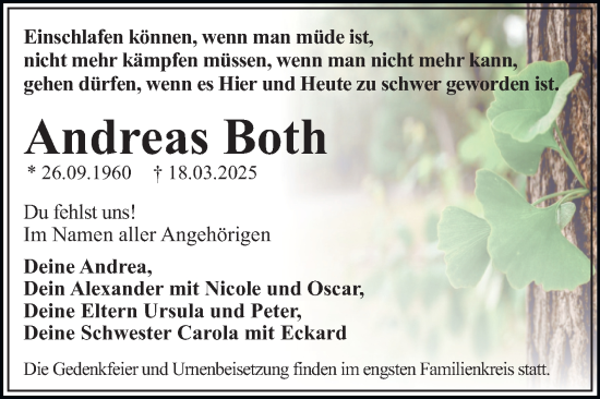 Traueranzeige von Andreas Both von Trauerkombi Dessau