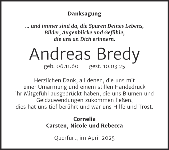 Traueranzeige von Andreas Bredy von Trauerkombi Merseburg