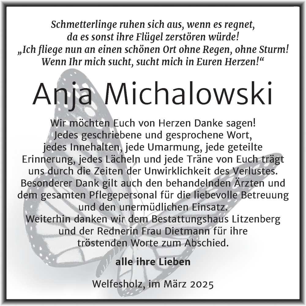  Traueranzeige für Anja Michalowski vom 02.04.2025 aus Trauerkombi Mansfelder Land