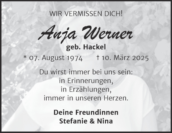 Traueranzeige von Anja Werner 
