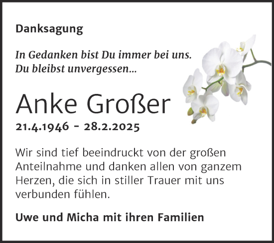 Traueranzeige von Anke Großer von Naumburger Tageblatt
