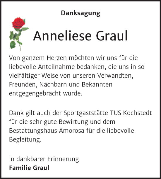 Traueranzeige von Anneliese Graul von Trauerkombi Dessau