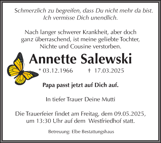 Traueranzeige von Annette Salewski von Volksstimme Magdeburg