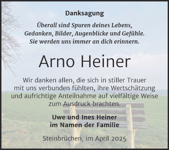 Traueranzeige von Arno Heiner von Trauerkombi Zeitz