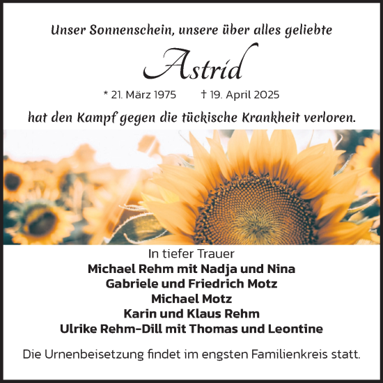 Traueranzeige von Astrid  von Trauerkombi Zeitz