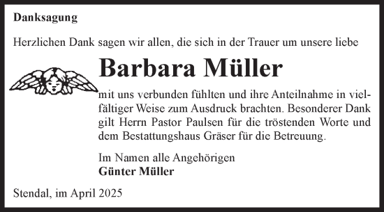 Traueranzeige von Barbara Müller von Volksstimme Altmark Ost
