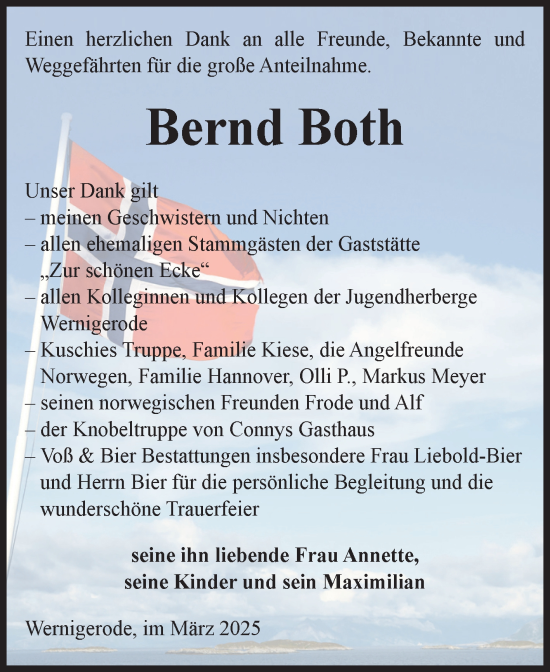 Traueranzeige von Bernd Both von Volksstimme Wernigerode