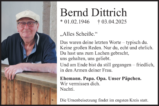 Traueranzeige von Bernd Dittrich von Trauerkombi Weißenfels