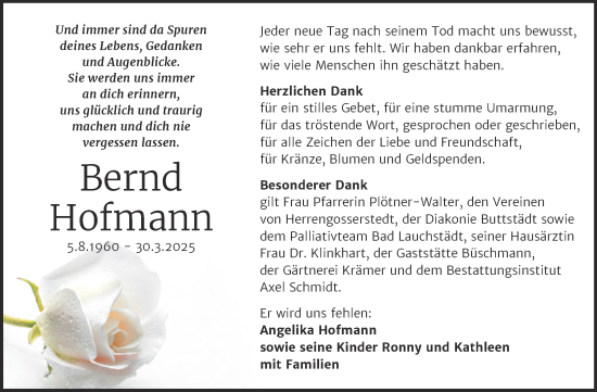Traueranzeige von Bernd Hofmann von Super Sonntag Naumburg/Nebra