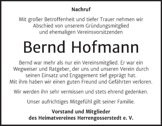 Traueranzeige von Bernd Hofmann von Super Sonntag Naumburg/Nebra