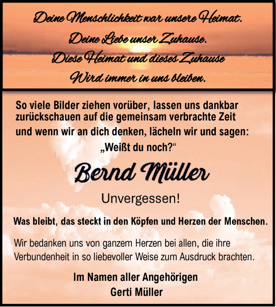 Traueranzeige von Bernd Müller von Trauerkombi Wittenberg