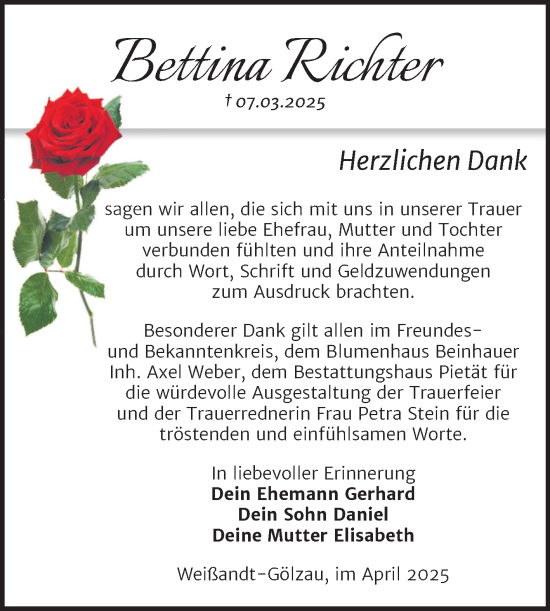 Traueranzeige von Bettina Richter von Trauerkombi Köthen