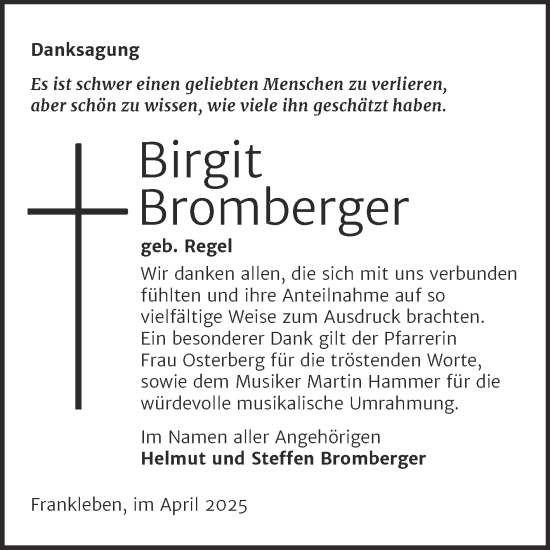 Traueranzeige von Birgit Bromberger von Trauerkombi Merseburg