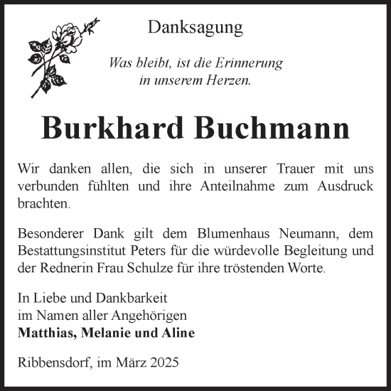 Traueranzeige von Burkhard Buchmann von Volksstimme Haldensleben/Wolmirstedt