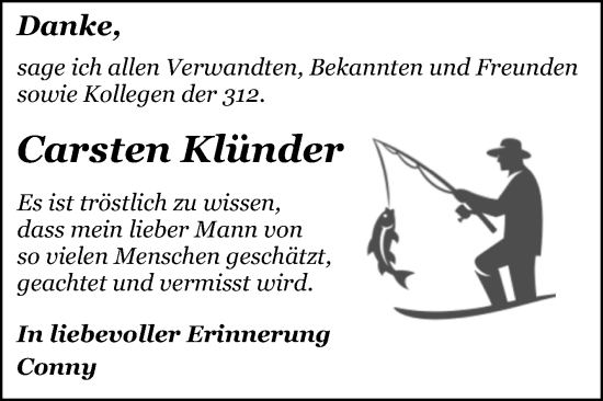 Traueranzeige von Carsten Klünder von Trauerkombi Dessau