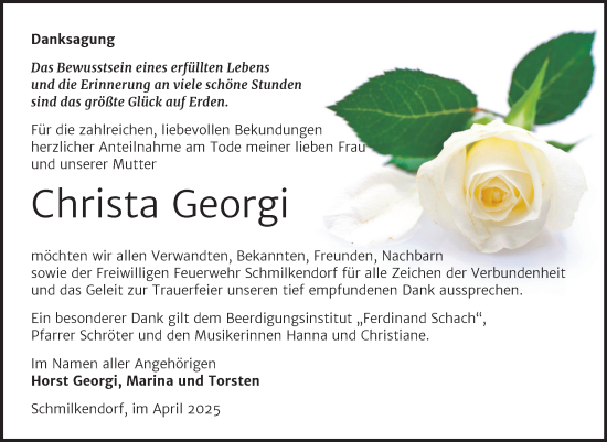 Traueranzeige von Christa Georgi von Trauerkombi Wittenberg