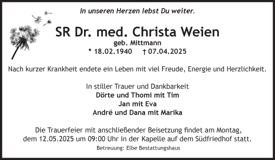 Traueranzeige von Christa Weien von Volksstimme Zerbst