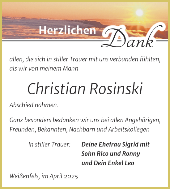 Traueranzeige von Christian Rosinski von Trauerkombi Weißenfels